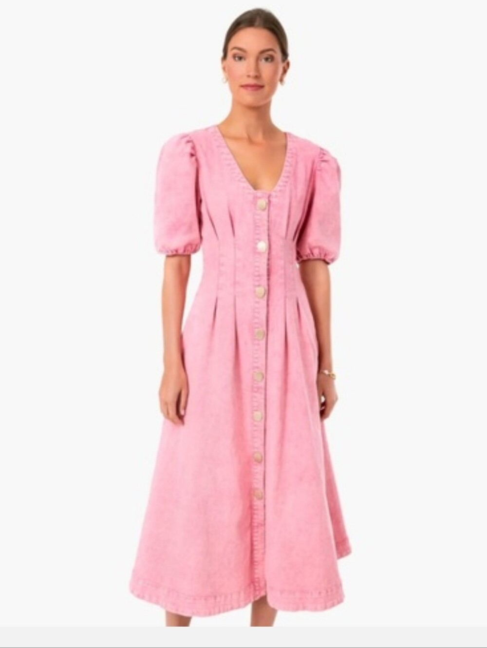 Hyacinth House Tuckernut Madeline Pink Denim Midi Dress - Picture 1 of 14
